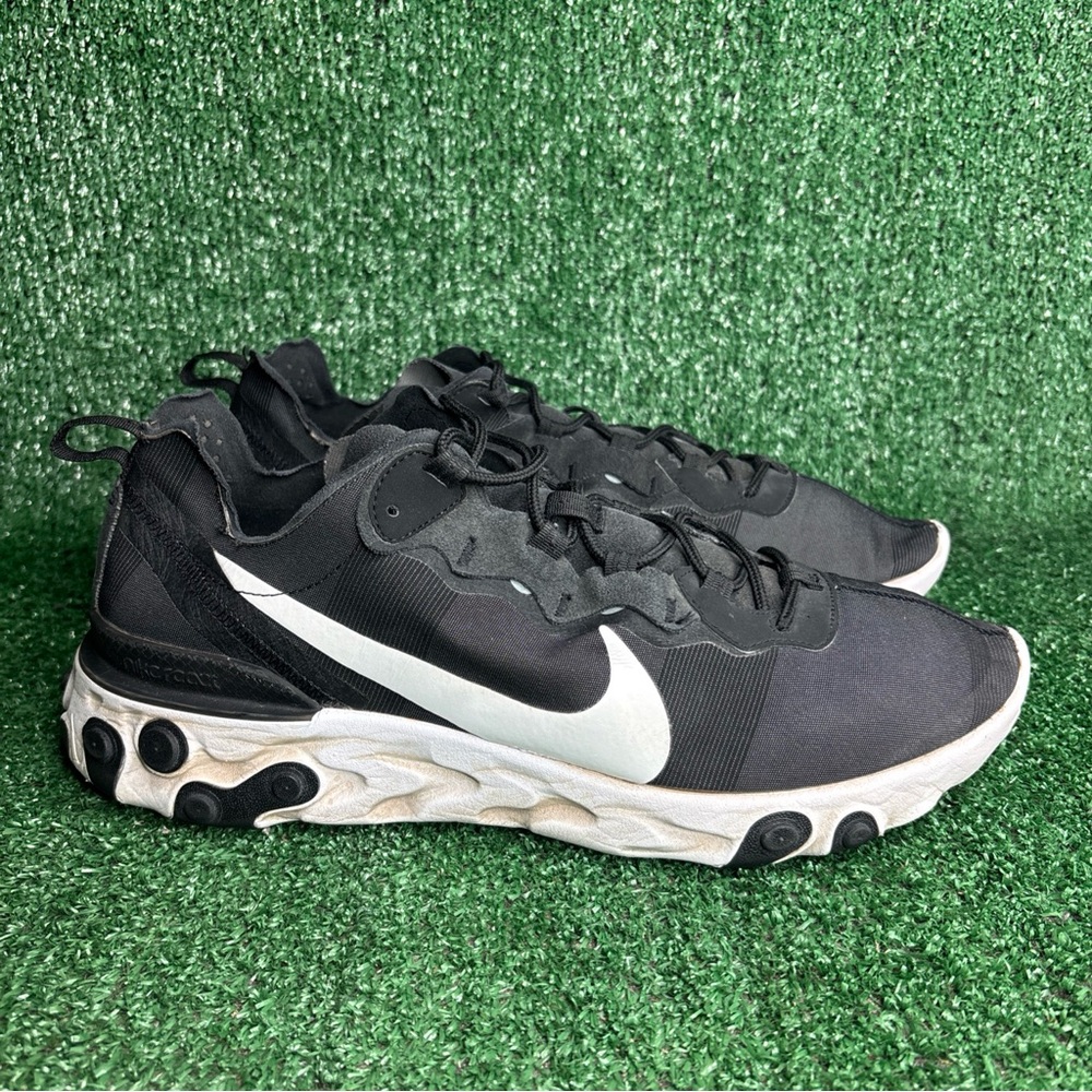Nike React Element 55 Lace Up Black White Running Shoes Men’s Size‎ 13